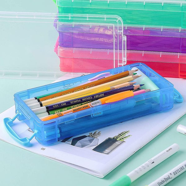 Pencil Box, 4 Pack Stackable Large Capacity Pencil Case - Brush Painting Pencils Carousel 4