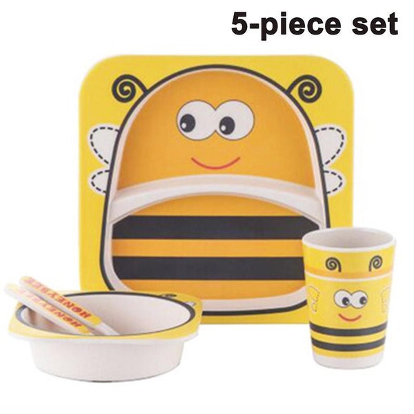 Bamboo Kids Plates And Bowls Sets Non Toxic & Eco Friendly 5 Pcs Includes Toddle Carousel 1