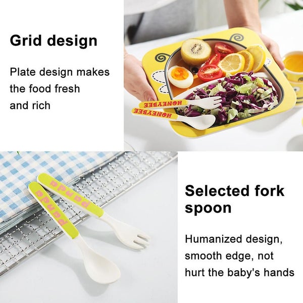 Bamboo Kids Plates And Bowls Sets Non Toxic & Eco Friendly 5 Pcs Includes Toddle Carousel 4