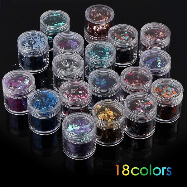 18 Boxes Holographic Cosmetic Festival Chunky Glitters Sequins, Nail Sequins Iri Carousel 1
