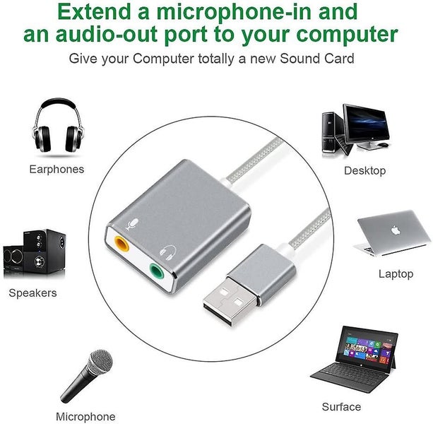 Aluminum Usb External Stereo Sound Card Adapter, Nylon Braided Usb Audio Adapter Carousel 2