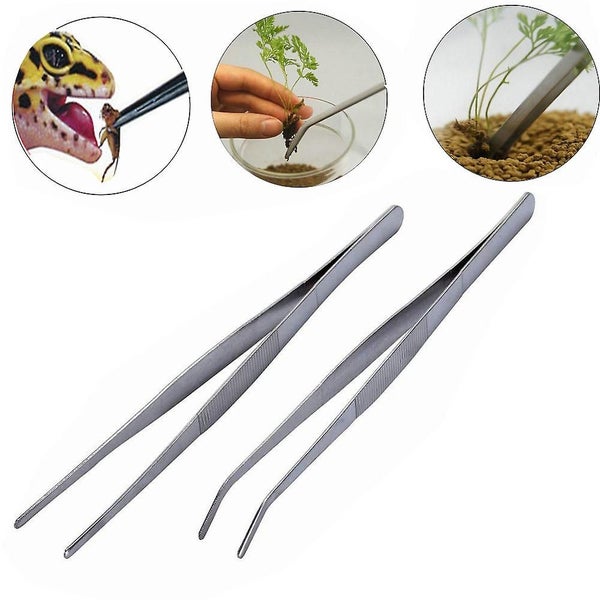 2 Pack Stainless Steel Straight Tweezers And Curved Nippers, Feeding Tongs Compa Carousel 1