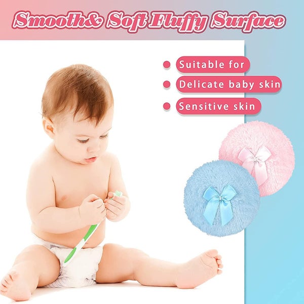 2 Pieces Large Body Fluffy Powder Puff Soft Plush Cushion Puff Round Powder Loo Carousel 5