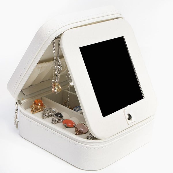 Travel Jewelry Box With Mirror, Small Jewelry Organizer Display Case Carousel 1