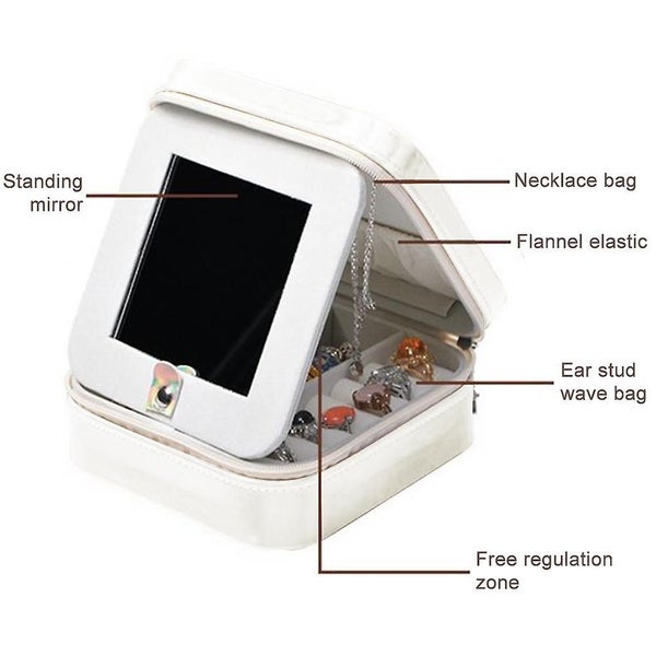 Travel Jewelry Box With Mirror, Small Jewelry Organizer Display Case Carousel 3