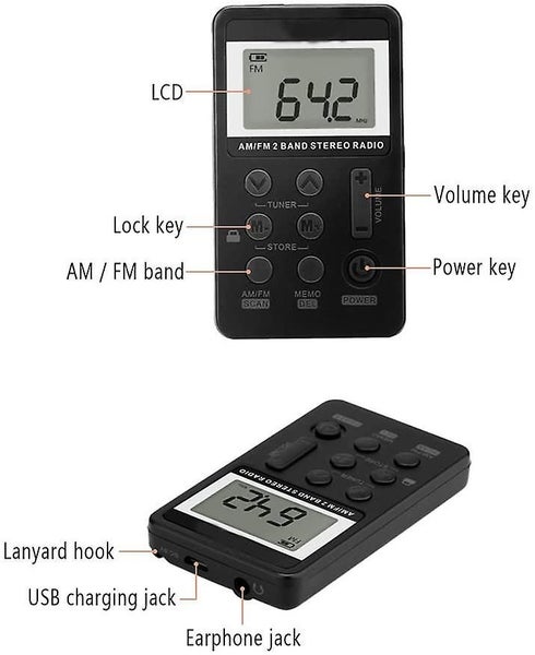 V112 Pocket Radio Earphones, Am Fm Radio Mini Receiver Sleep Timer Carousel 2