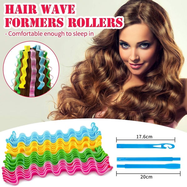 28 Pieces Water Ripple Hair Rollers 25cm No Heat Wave Hair Curlers Carousel 2