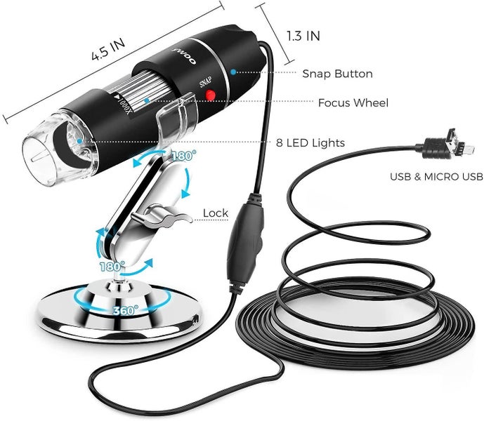 Usb Microscope 8 Led Usb 2.0 Digital Microscope, 40 To 1000x Magnification Endos Carousel 2