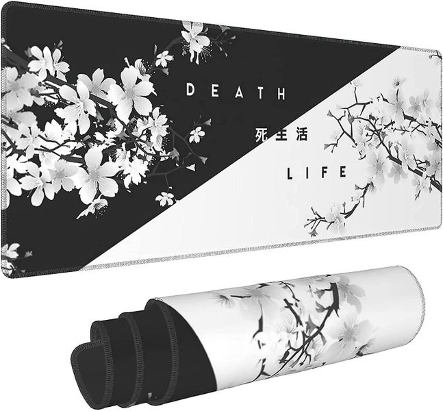 Black White Cherry Blossom Mouse Pad Sakura Death Life Extended Desk Mat 80x30 C Carousel 1