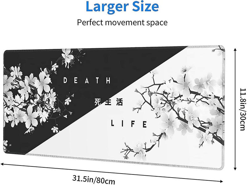 Black White Cherry Blossom Mouse Pad Sakura Death Life Extended Desk Mat 80x30 C Carousel 2