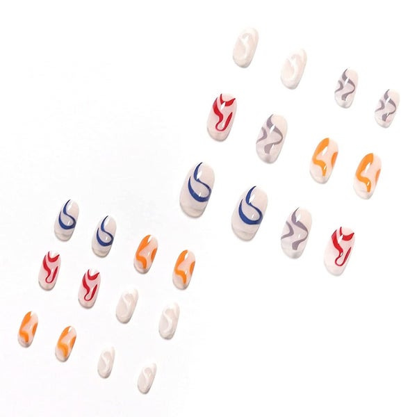 24 Pcs Press On Nails Medium Almond Fake Nails Rainbow Wave Glue On Nails For Wo Carousel 2