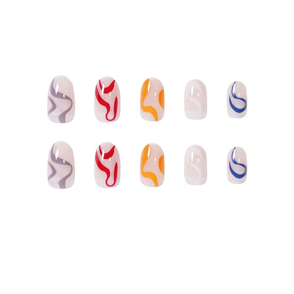 24 Pcs Press On Nails Medium Almond Fake Nails Rainbow Wave Glue On Nails For Wo Carousel 4