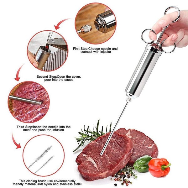 Meat Injector Syringe, Stainless Steel Marinade Flavor Injector Kit Carousel 5