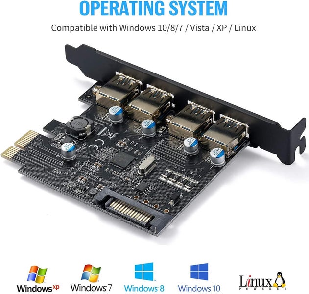 Usb3.0 4-port Expansion Card, Pci-e To Usb 3.0 Type-a Expansion Card With 15-pin Carousel 2