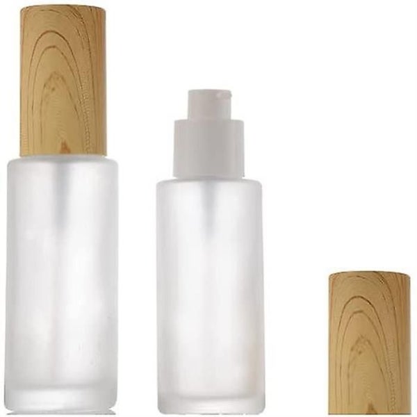 2pcsfrosted Glass Lotion Pump Bottle With Wood Grain Cover,refillable Empty Cosm Carousel 1