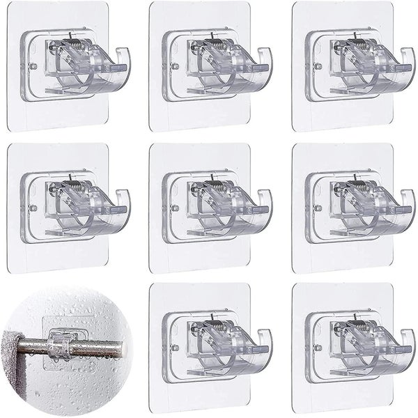 Curtain Rod Bracket No Drilling, 8 Pcs Adhesive Curtain Rod Holder Hooks, 3m No Carousel 1