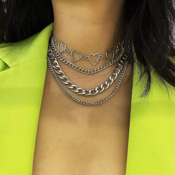 Simple Hearts Necklace Lolita Choker Chain For Girls Women Layered Cuban Chunky Carousel 2