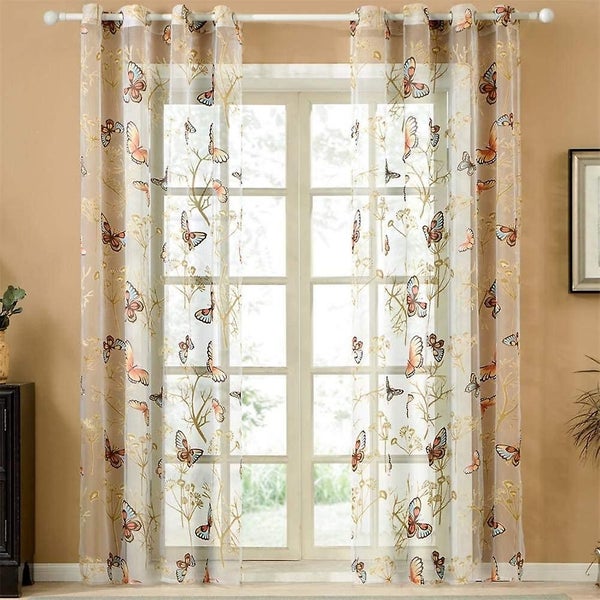 Beautiful Printed Butterfly Sheer Curtains Polyester Transparent Drapes Carousel 1
