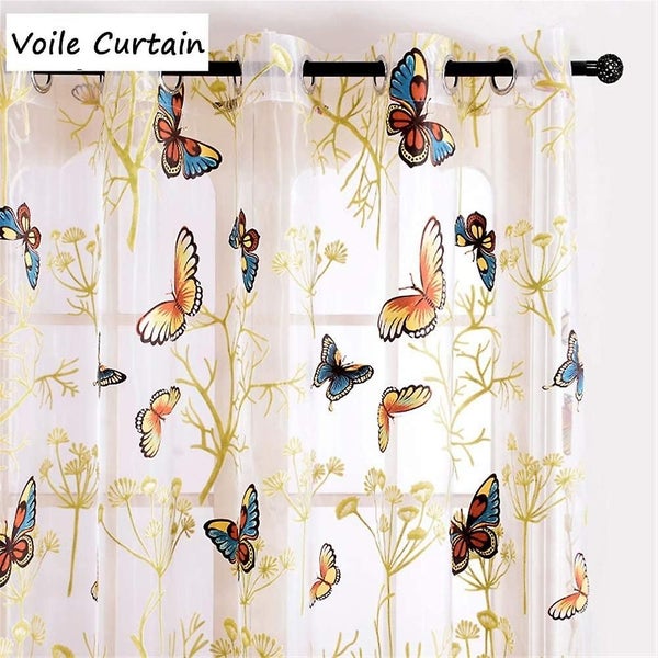 Beautiful Printed Butterfly Sheer Curtains Polyester Transparent Drapes Carousel 2