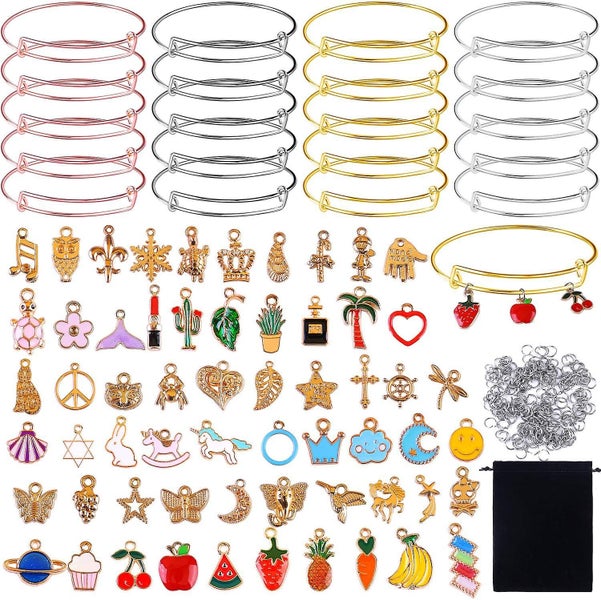 280 Pieces Charm Bracelets Diy Kit 20 Pieces Expandable Bangle Adjustable Wire B Carousel 1
