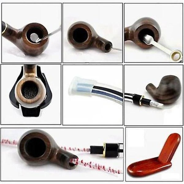 Tobacco Pipe Ebony Smoking Pipe With 10 Filter Element + Scraper64178813392257112