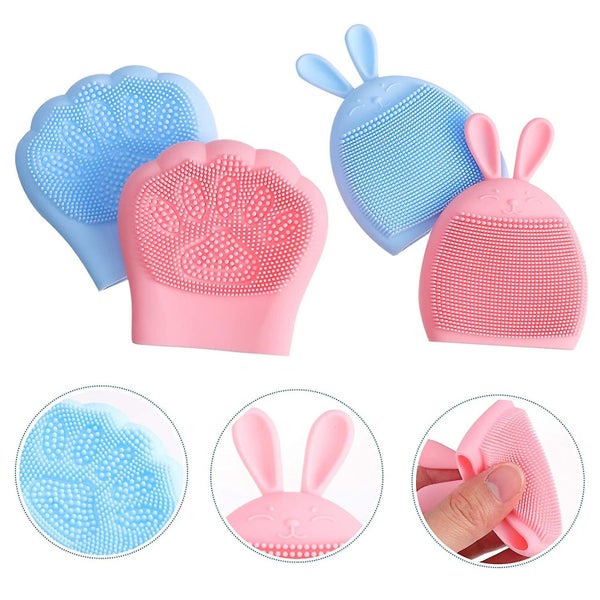 4pcs Silicone Scrubbies Facial Cleansing Brush Cartoon Cat Paw Shape Carousel 2