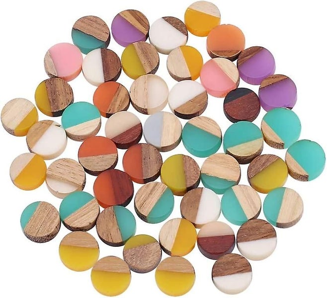 50pcs Resin Wooden Blanks Flat Round Geometric Rhombus Wood Cabochons Vintage Re Carousel 1