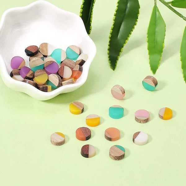 50pcs Resin Wooden Blanks Flat Round Geometric Rhombus Wood Cabochons Vintage Re Carousel 5