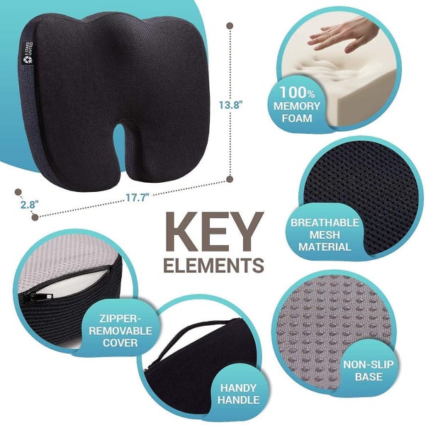 Seat Cushion Pillow For Office Chair - 100% Memory Foam Firm Coccyx Pad Carousel 2
