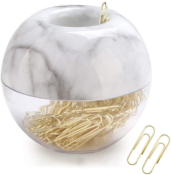 Compatible Magnetic Paper Clip Holdermarble White Holder With Gold Paper Clips Carousel 1