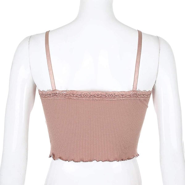 Womens Lace Patchwork V Neck Camisole Ribbed Spaghetti Strap Tops Carousel 5
