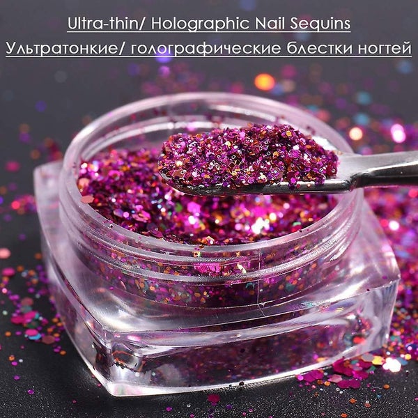 Holographic Glitter Nails Sequins, 6boxes 3d Colorful Shining Nail , Nail Spark Carousel 5