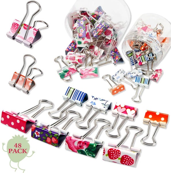 48 Pieces Colorful Binder Clips Paper Clamps 2 Sizes Cute Printing Metal Fold Ba Carousel 1