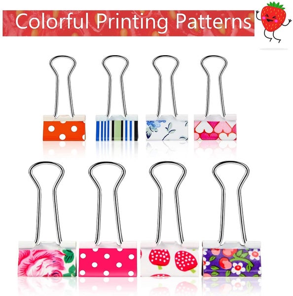 48 Pieces Colorful Binder Clips Paper Clamps 2 Sizes Cute Printing Metal Fold Ba Carousel 2