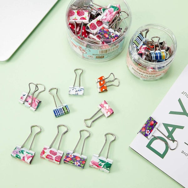 48 Pieces Colorful Binder Clips Paper Clamps 2 Sizes Cute Printing Metal Fold Ba Carousel 4