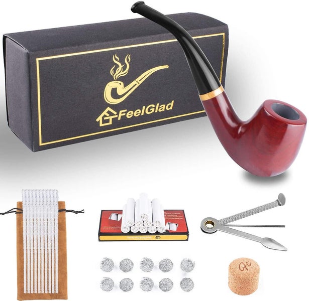 [update Version] Ebony Smoking Pipe With 10 Filter Element + Scraper