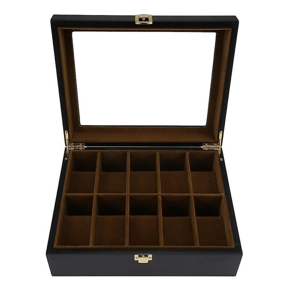 10 Grids Wooden Watch Display Case Glass Top Jewelry Collection Storage Box Orga Carousel 2