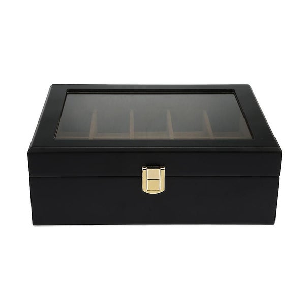 10 Grids Wooden Watch Display Case Glass Top Jewelry Collection Storage Box Orga Carousel 5