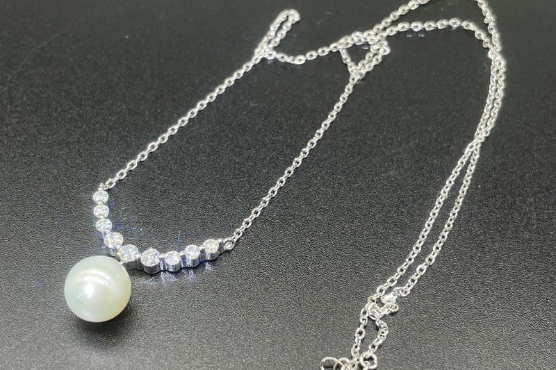 SALE: 8mm Pearl Moissanite Diamond Pendant Necklace S925 Silver Platinum Plated Carousel 2