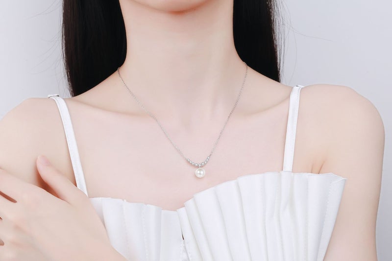 SALE: 8mm Pearl Moissanite Diamond Pendant Necklace S925 Silver Platinum Plated Carousel 5