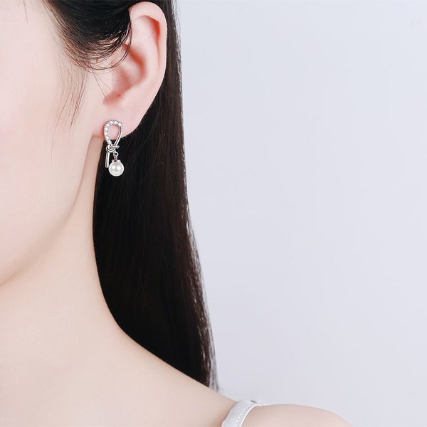 Freshwater Pearl Moissanite Stud Earrings S925 Silver Platinum Plated -PM262949053967490113