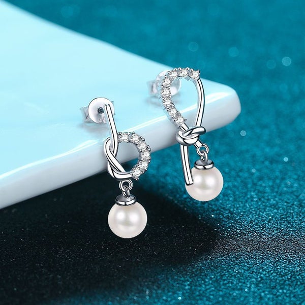 Freshwater Pearl Moissanite Stud Earrings S925 Silver Platinum Plated -PM262949053967490111