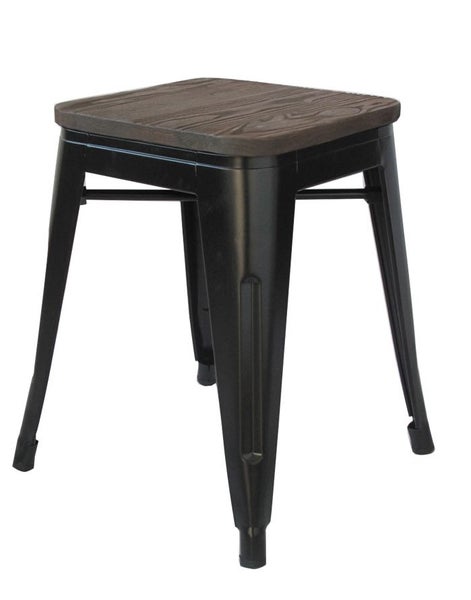 Amelie 46cm Stool - Matt Black Dark Elm/Wood Seat Carousel 2