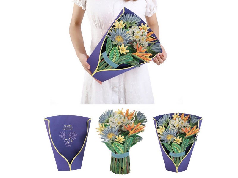 3D Pop Up Bird of Paradise Bouquet Greeting Cards Kit Mothers Day Flower Bouquet Carousel 1