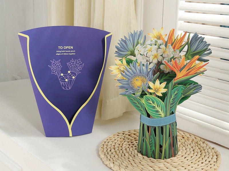 3D Pop Up Bird of Paradise Bouquet Greeting Cards Kit Mothers Day Flower Bouquet Carousel 4