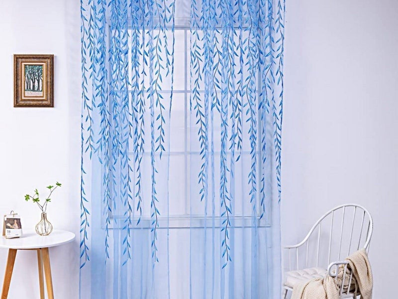 Pair of Willow Curtains Sheer Tulle Curtains Room Door Curtain Home Decor Blue Carousel 2