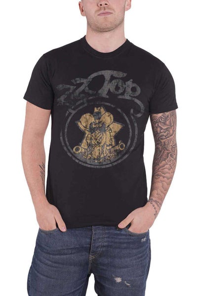 ZZ Top T Shirt Classic Outlaw Village Band Logo Design Official Mens New Black Carousel 1