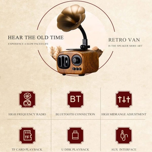 Retro Wood Portable Mini Bluetooth Speaker Wireless Loudspeaker Outdoor Speak... Carousel 2