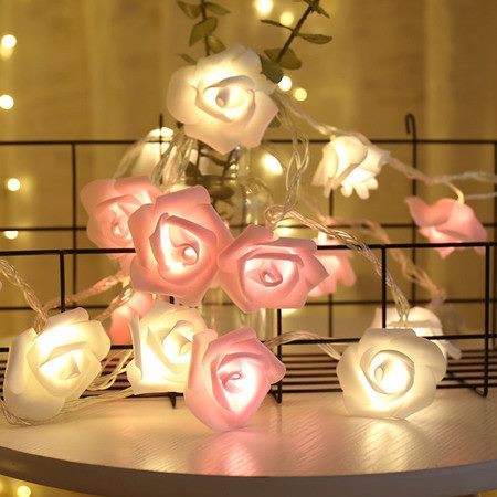 6M 40 LED Rose Lights Valentine Garland w/ Lights Battery Operated Pink Red Rose Carousel 7