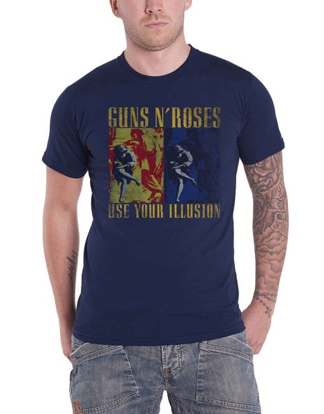 Guns N Roses T Shirt Use Your Illusion Band Logo new Official Mens Navy Blue Carousel 1